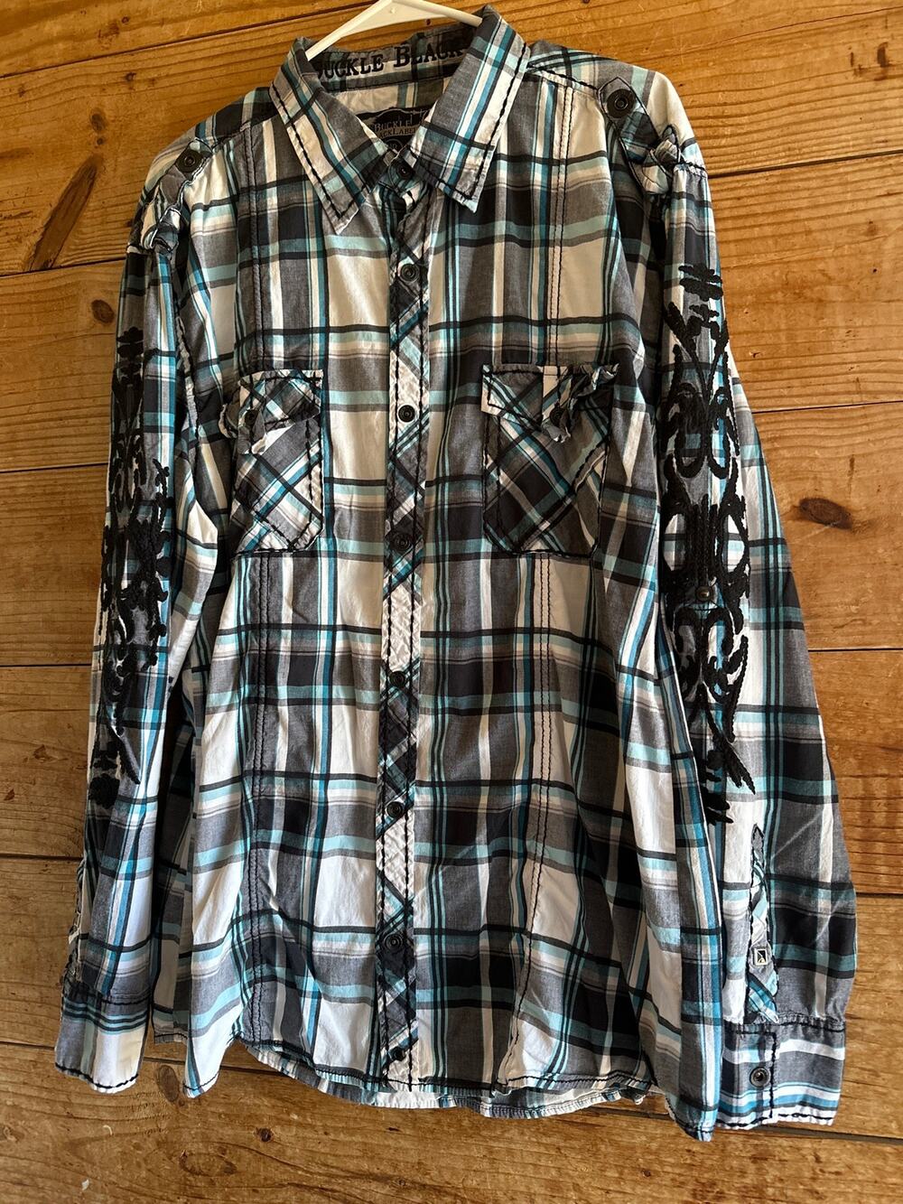Buckle Black Embroidered Long Sleeve Western Button Down Shirt